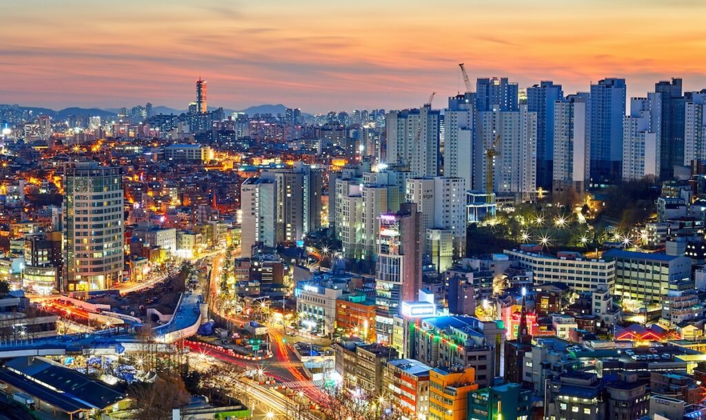 Seoul, South Korea skyline at sunset