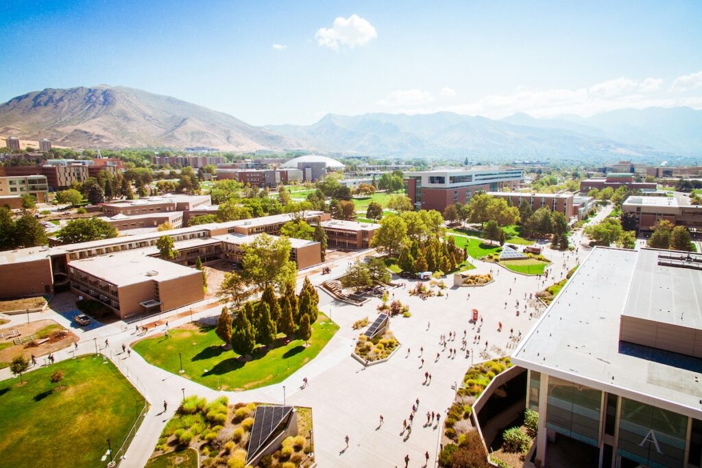 aerial shot of a college campus