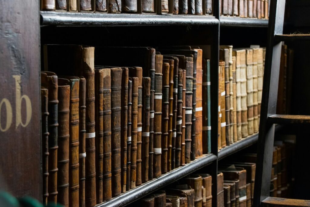 old books on a library shelf