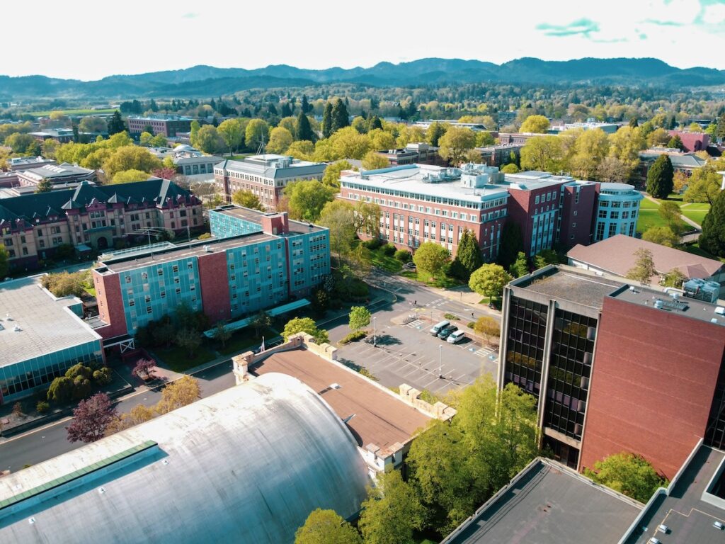 aerial view of college campus