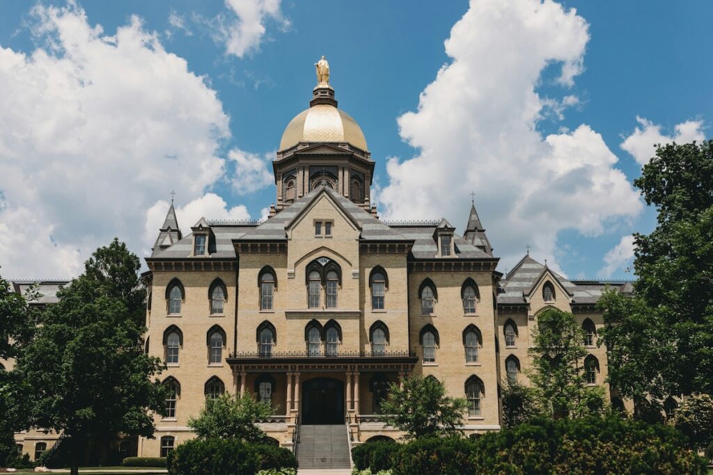 Golden Dome of the University of Notre Dame with Clouds Behind It