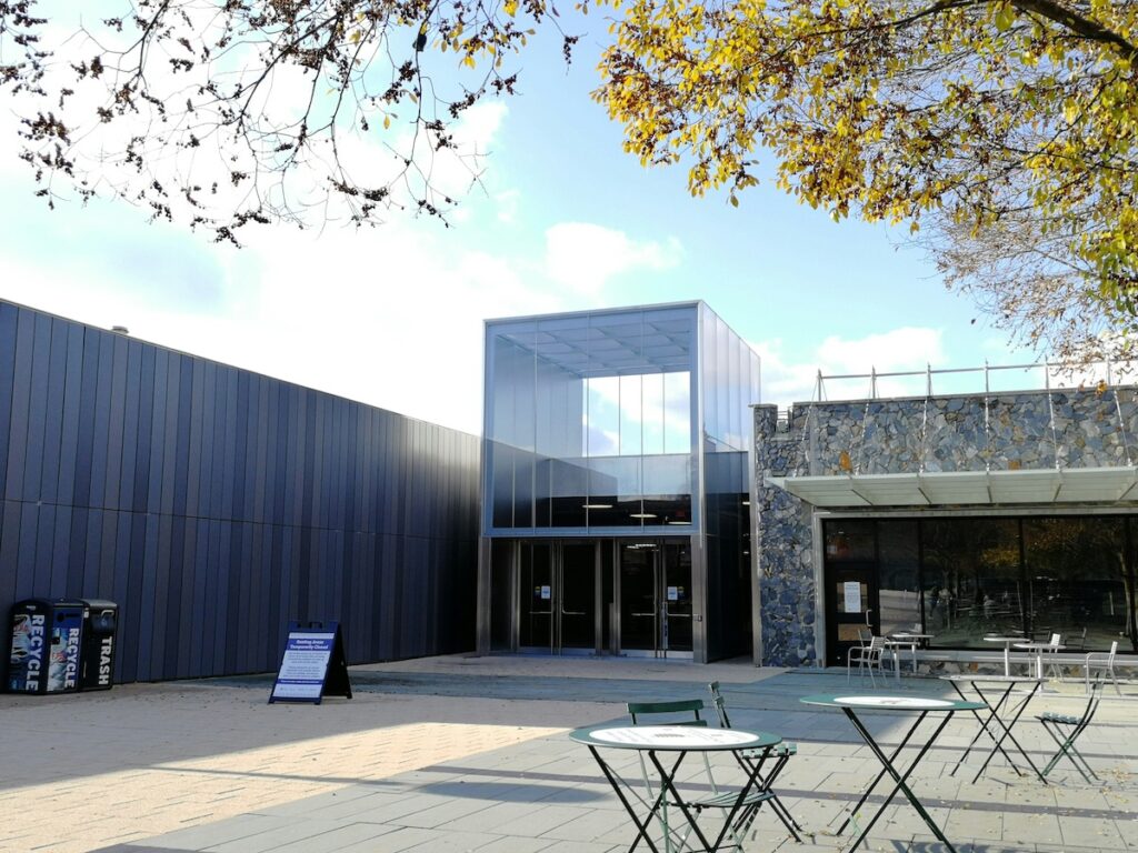 modern university building entrance at Duke University