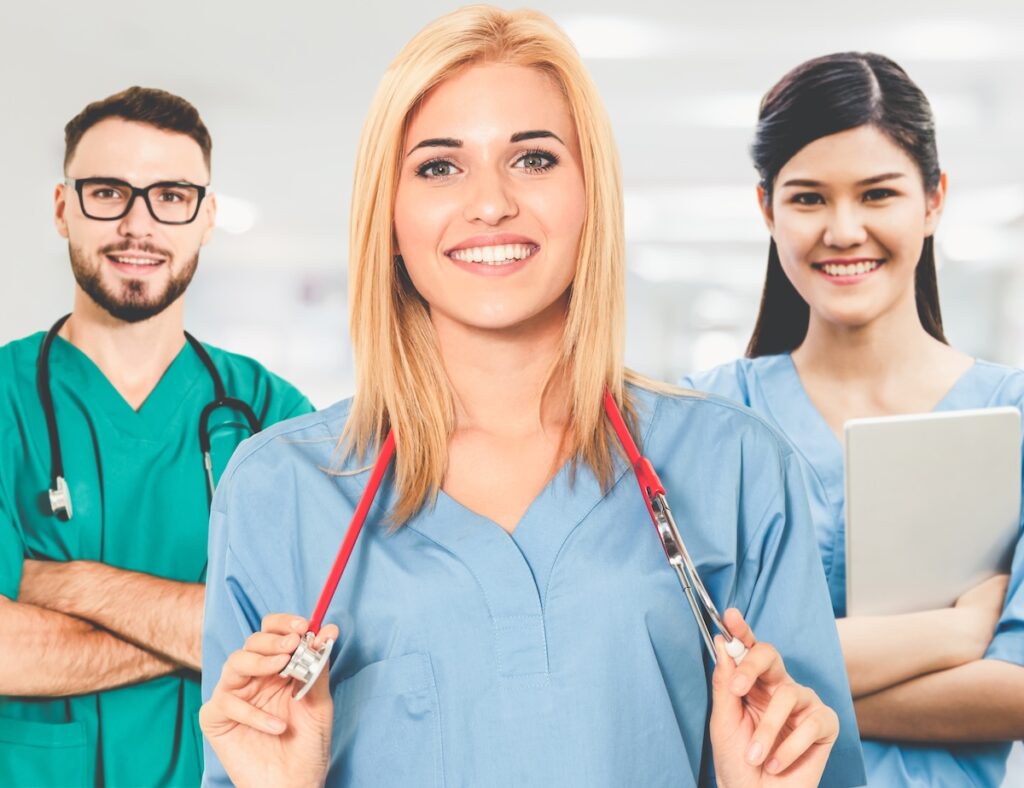 nurses face the camera