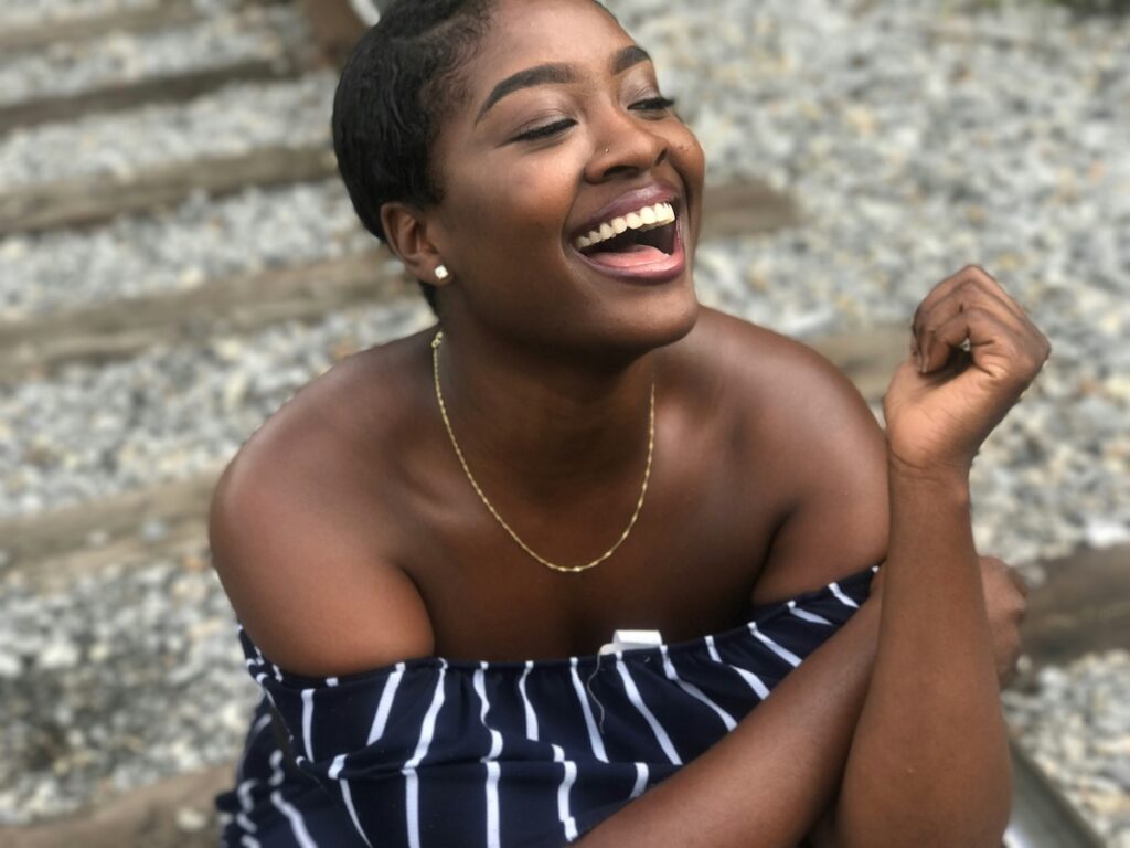 woman looking elated