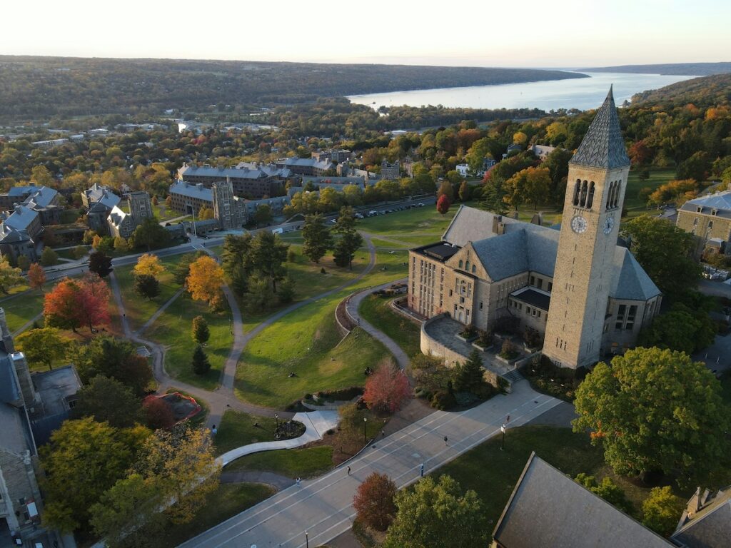 looking over the cornell university campus from above