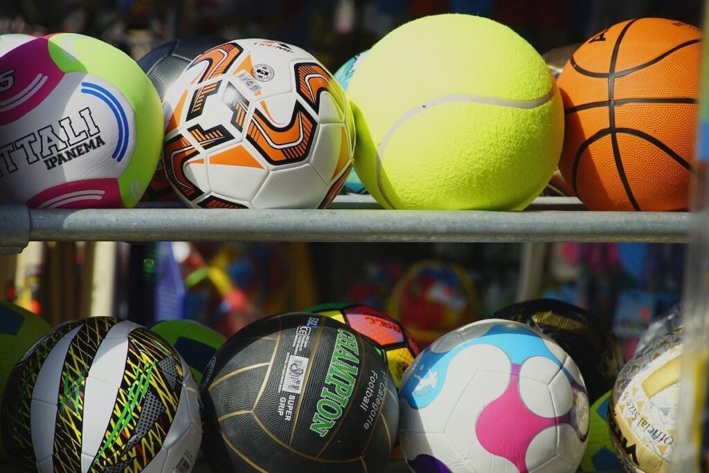rack with balls of all different colors