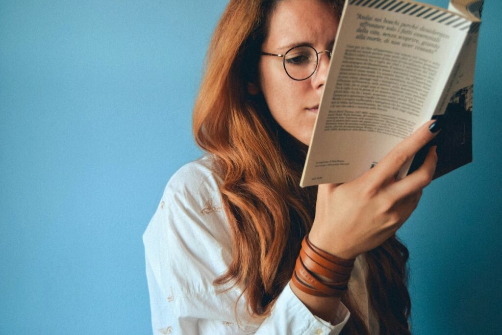 student reads a novel