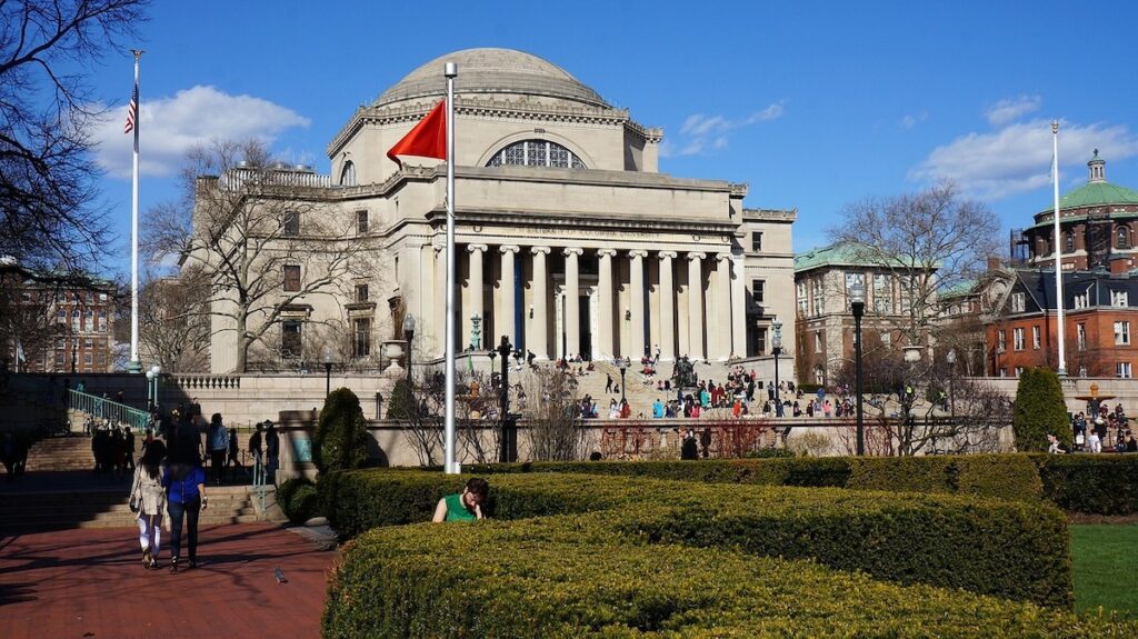 grand building with pillars on the Columbia University campus