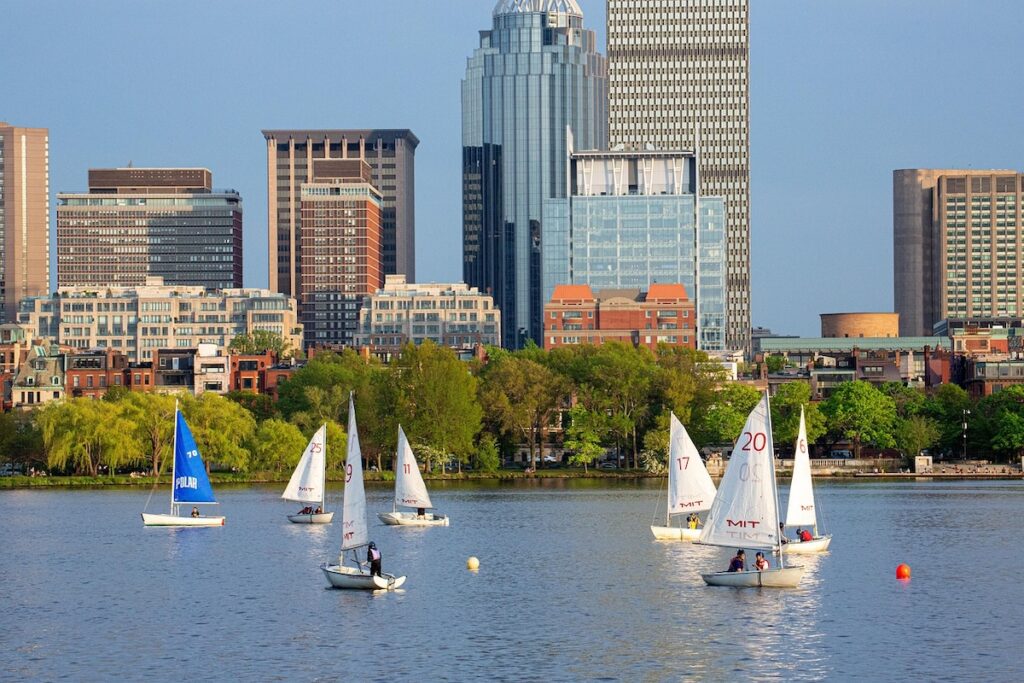 sailboats on the charles river in boston, ma
