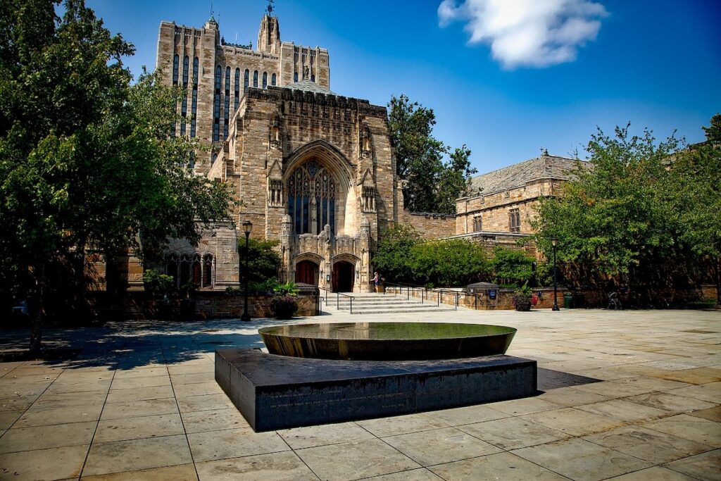 exterior of Yale University building from across a courtyard