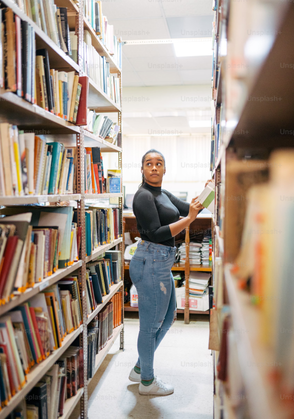 Woman in library