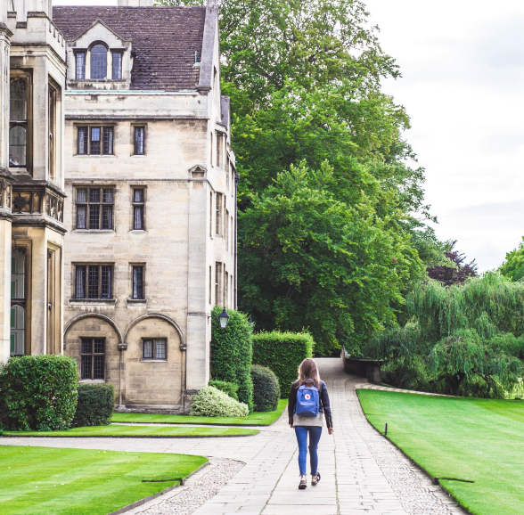 A student walking near campus