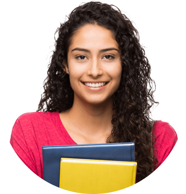 A happy woman with books