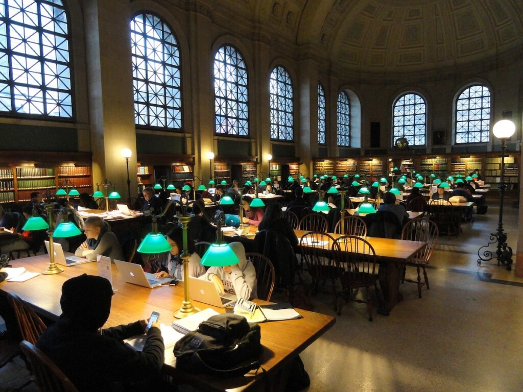 students studying in old library room