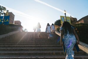 Students ascend stairs on UCLA's main campus