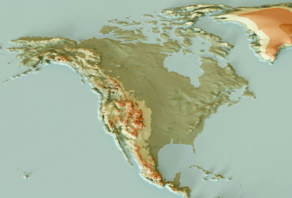 Topographic illustration map of North America